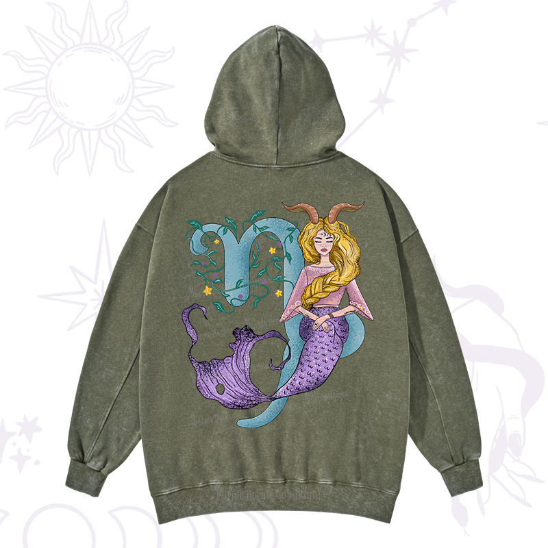 Purplehecate Capricorn In Astrology Zodiac Washed Hoodie