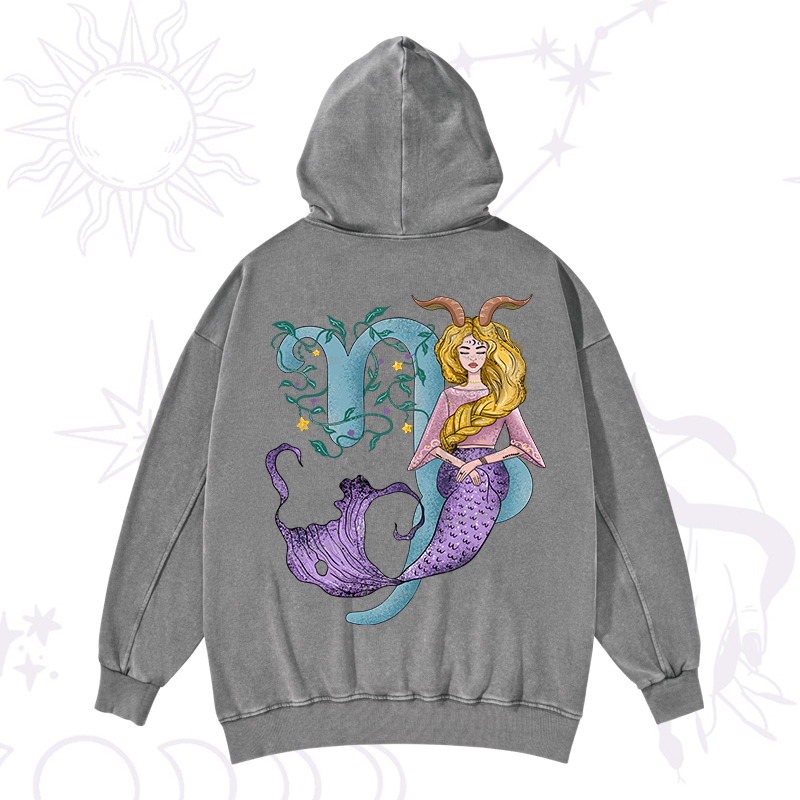 Purplehecate Capricorn In Astrology Zodiac Washed Hoodie
