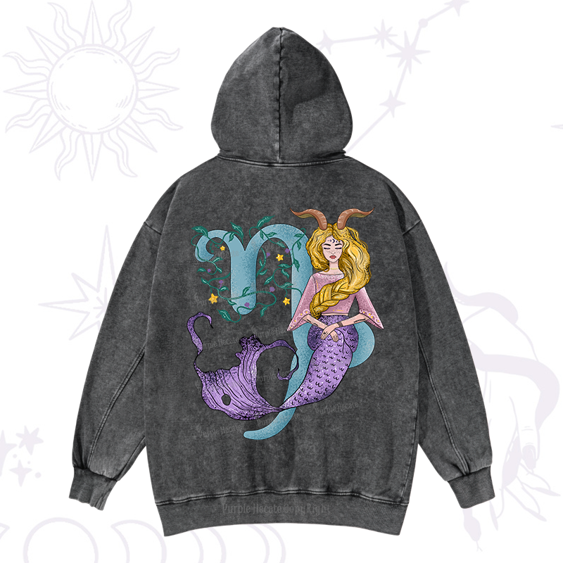 Purplehecate Capricorn In Astrology Zodiac Washed Hoodie