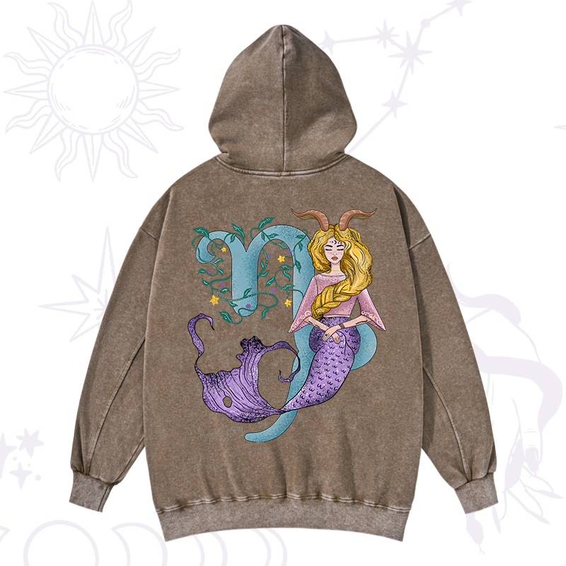 Purplehecate Capricorn In Astrology Zodiac Washed Hoodie