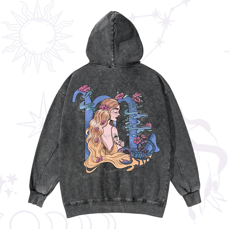 Purplehecate Scorpio In Astrology Zodiac Washed Hoodie