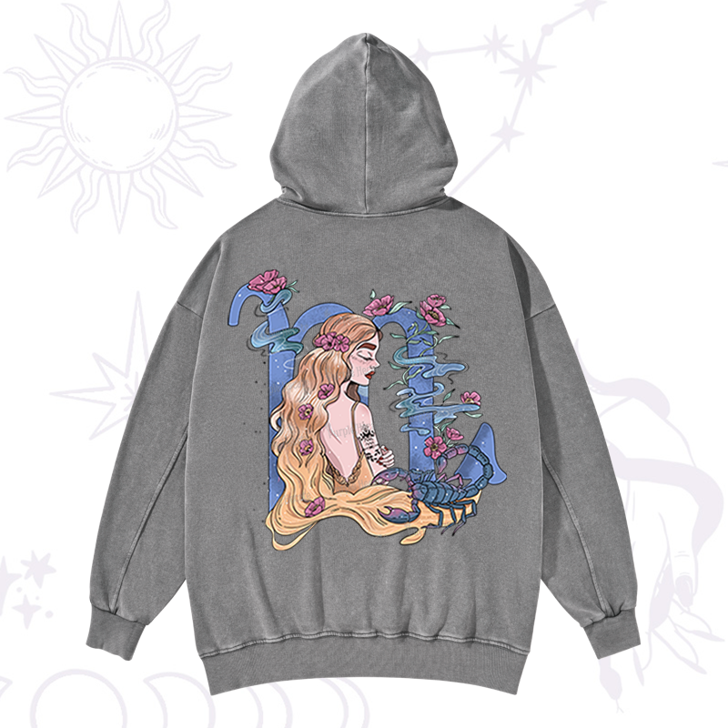 Purplehecate Scorpio In Astrology Zodiac Washed Hoodie