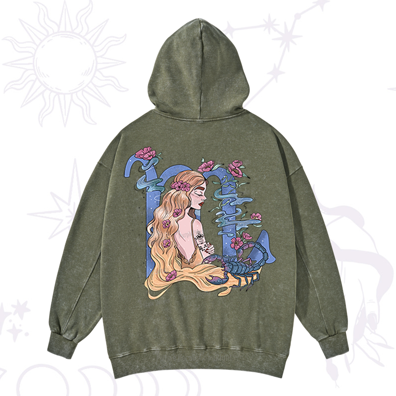 Purplehecate Scorpio In Astrology Zodiac Washed Hoodie
