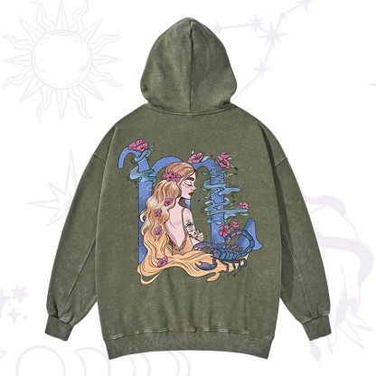 Purplehecate Scorpio In Astrology Zodiac Washed Hoodie