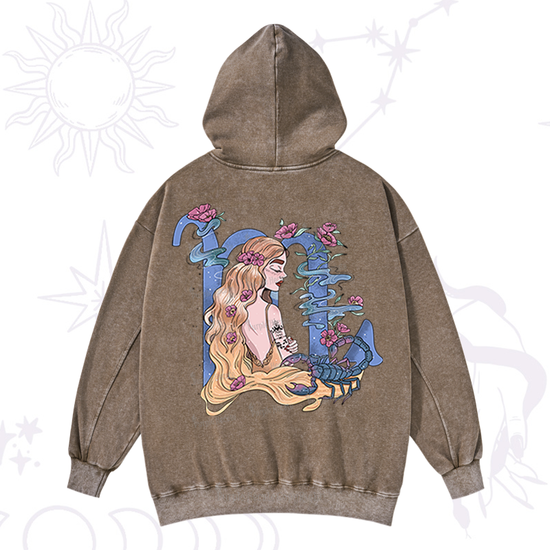 Purplehecate Scorpio In Astrology Zodiac Washed Hoodie