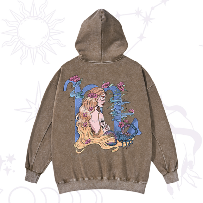 Purplehecate Scorpio In Astrology Zodiac Washed Hoodie