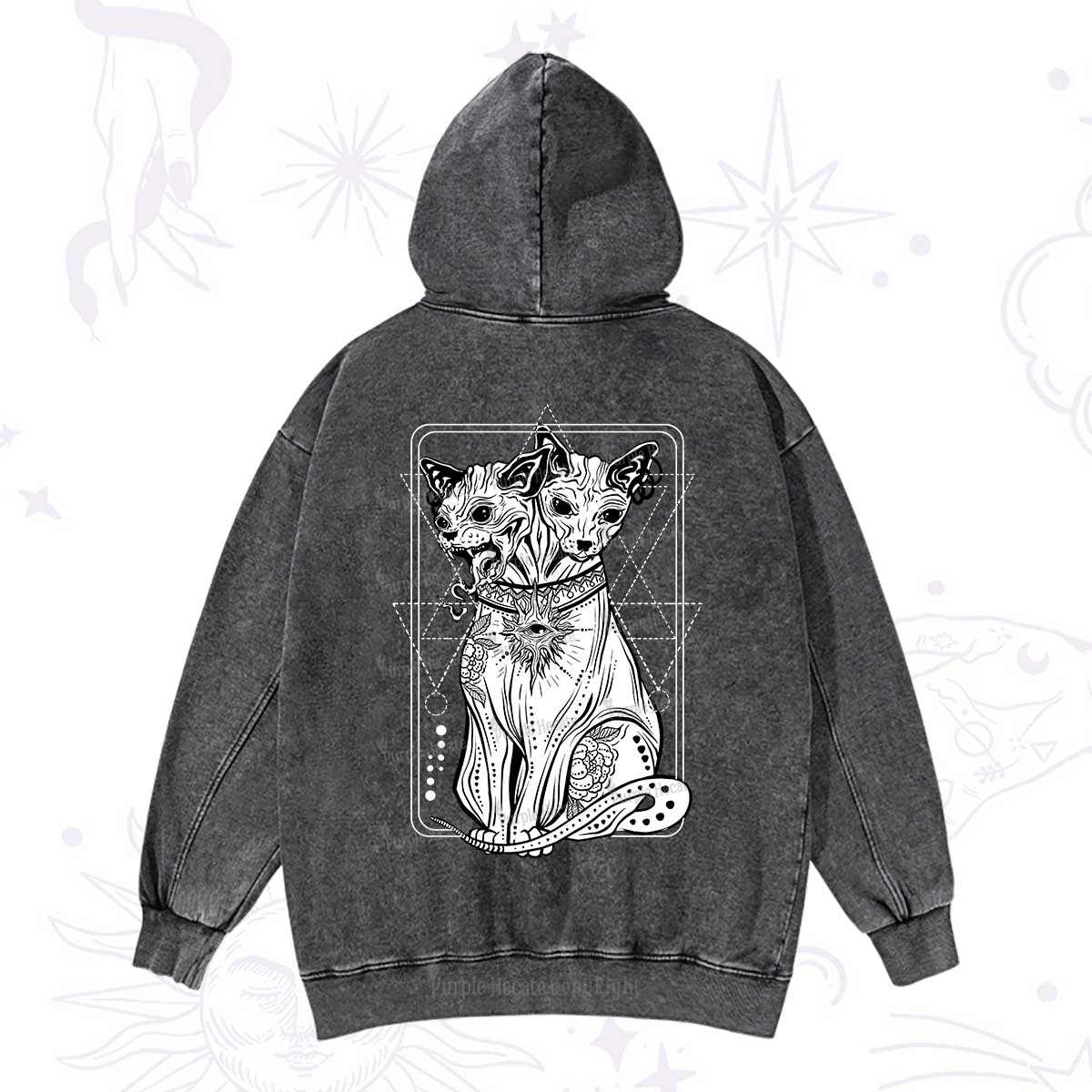 Purplehecate The Cat Goddess Bastet Washed Hoodie