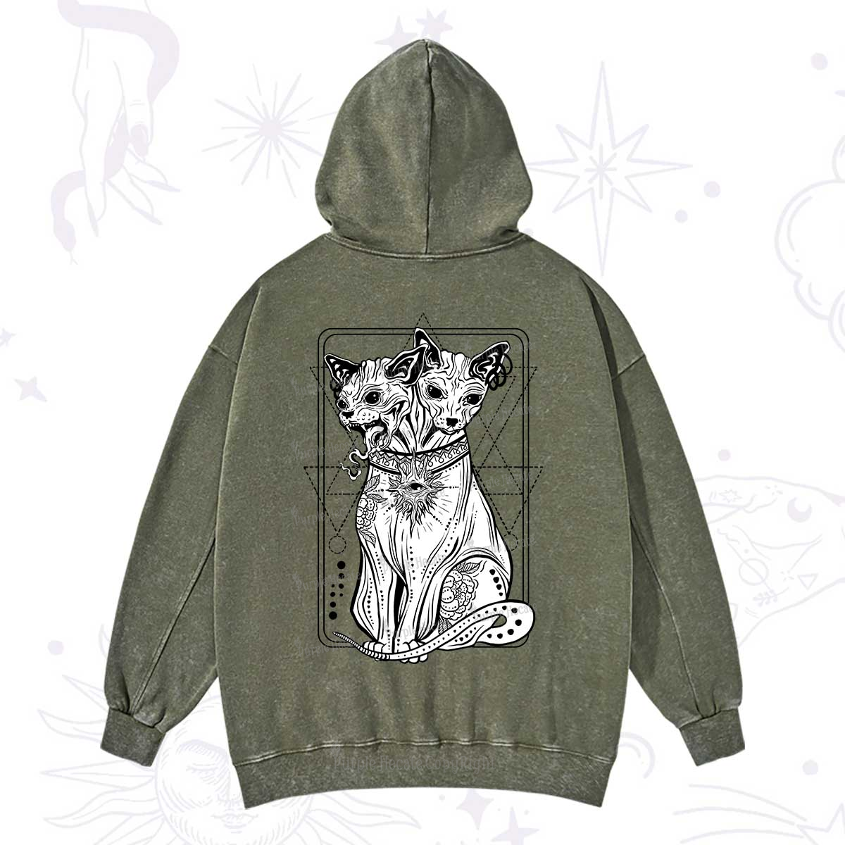 Purplehecate The Cat Goddess Bastet Washed Hoodie