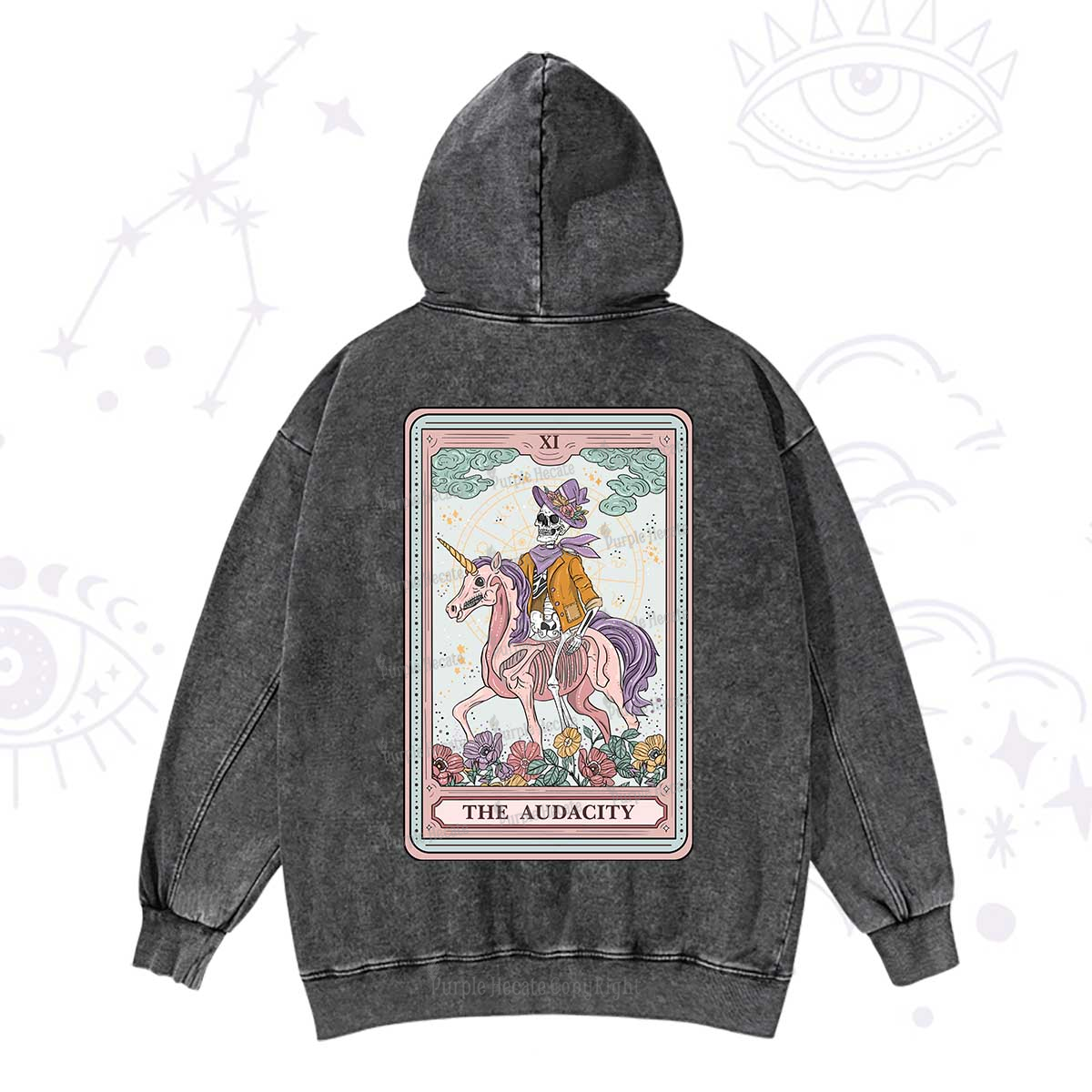 Purplehecate The Audacity Tarot Card Washed Hoodie