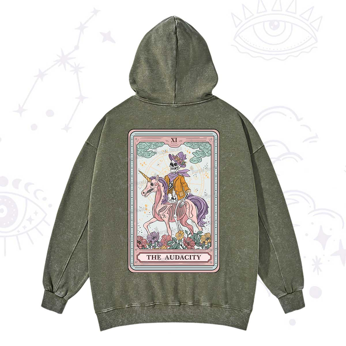 Purplehecate The Audacity Tarot Card Washed Hoodie