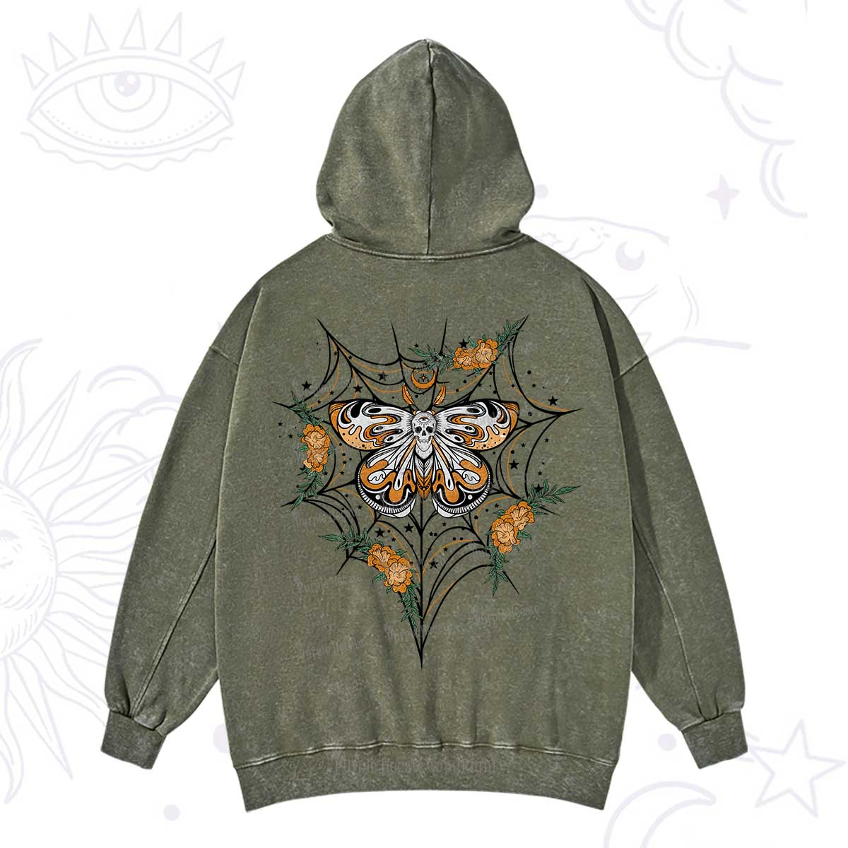 Purplehecate Death Head Moth Washed Hoodie