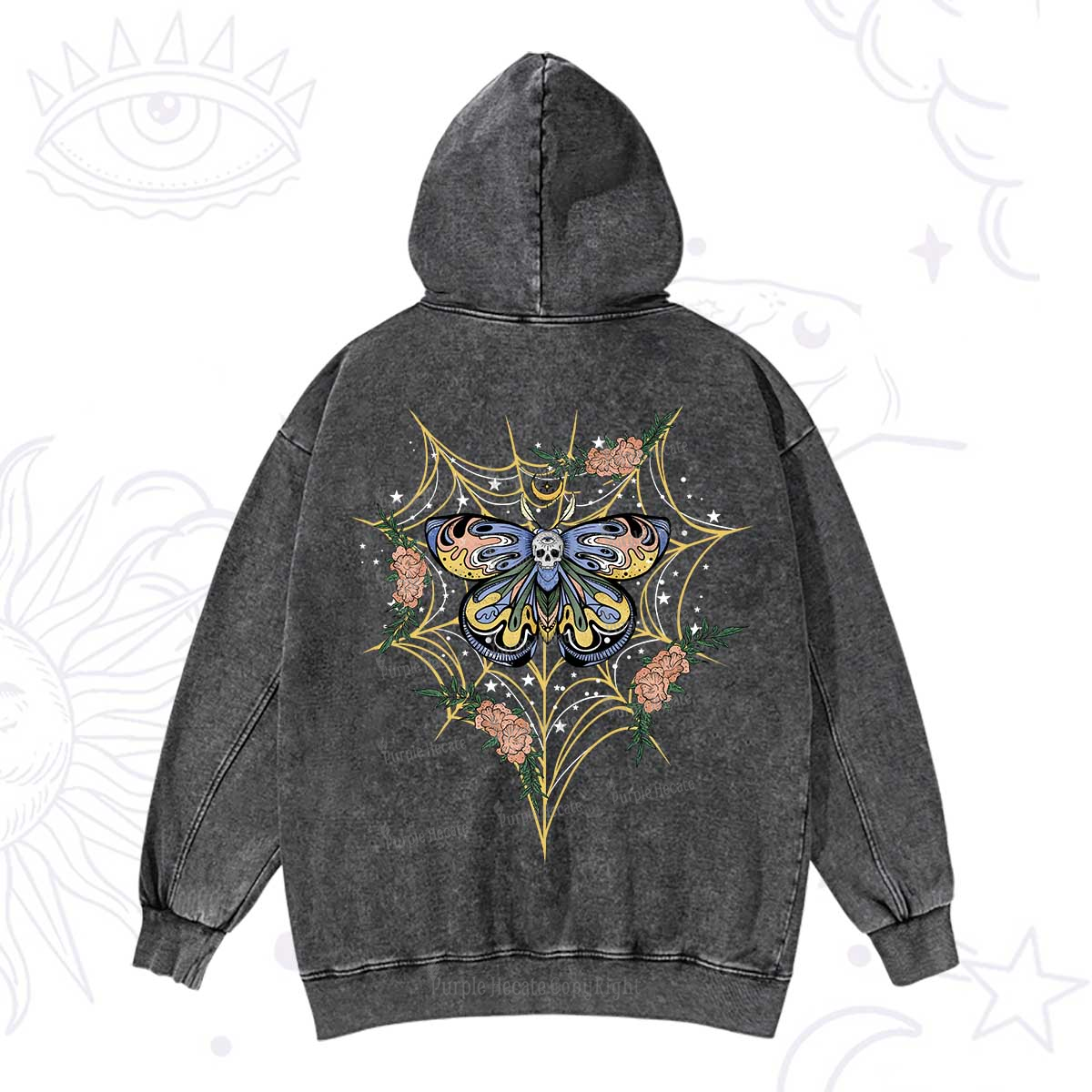 Purplehecate Death Head Moth Washed Hoodie
