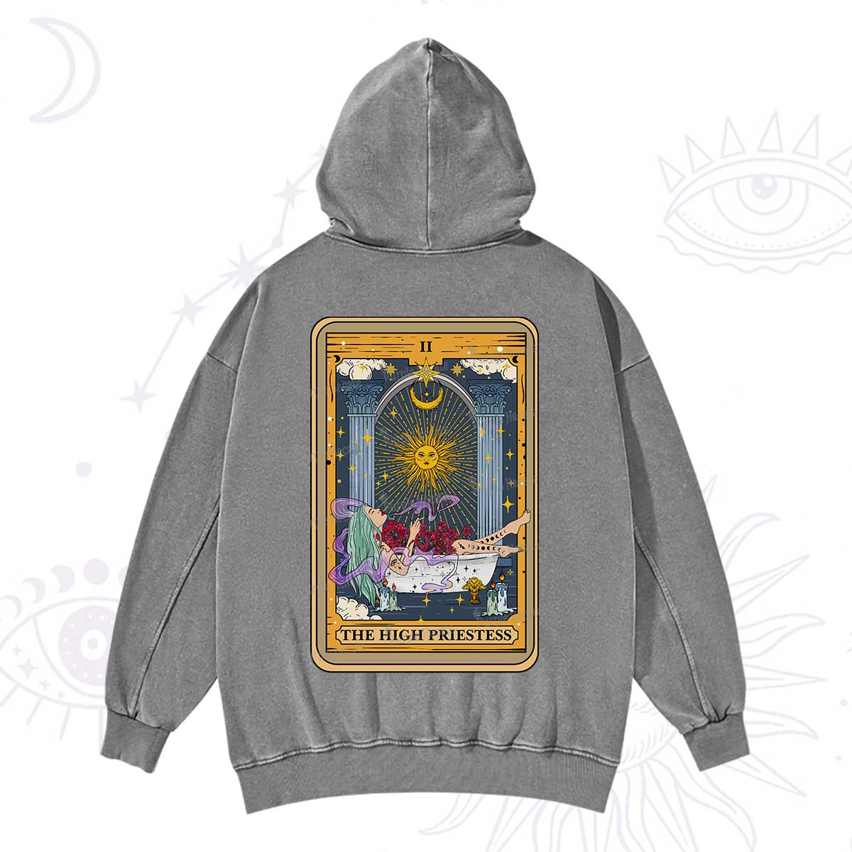 Purplehecate The High Priestess Tarot Card Washed Hoodie