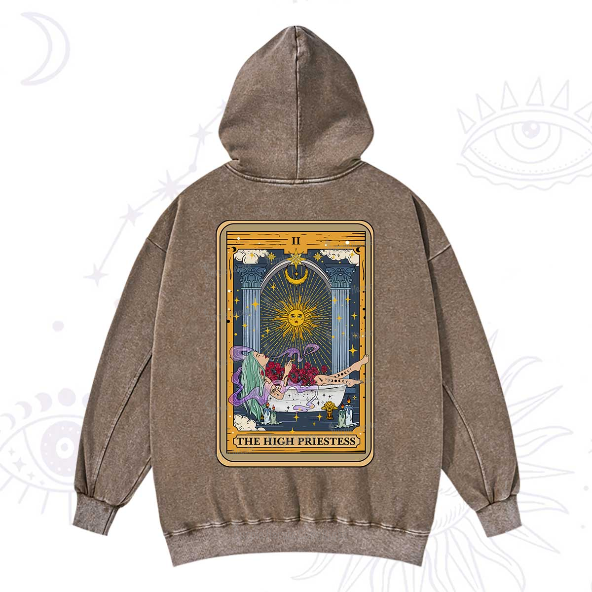 Purplehecate The High Priestess Tarot Card Washed Hoodie