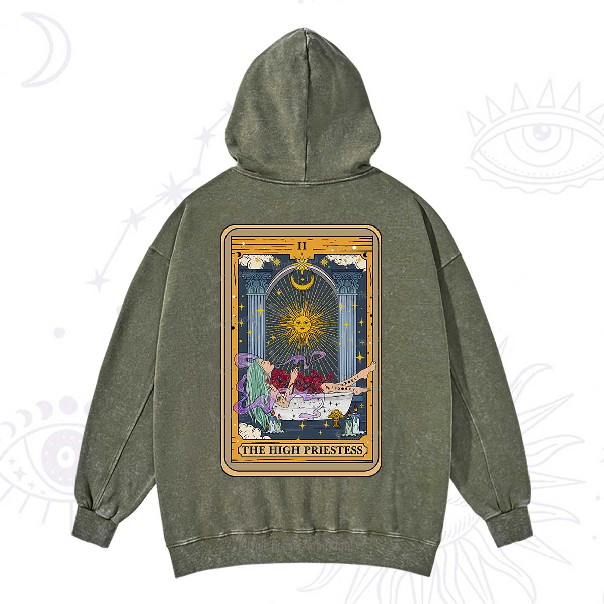 Purplehecate The High Priestess Tarot Card Washed Hoodie