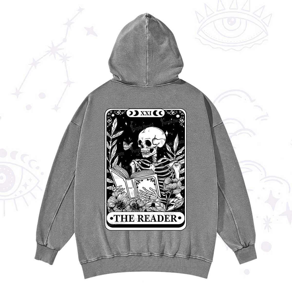 Purplehecate The Reader Tarot Card Washed Hoodie