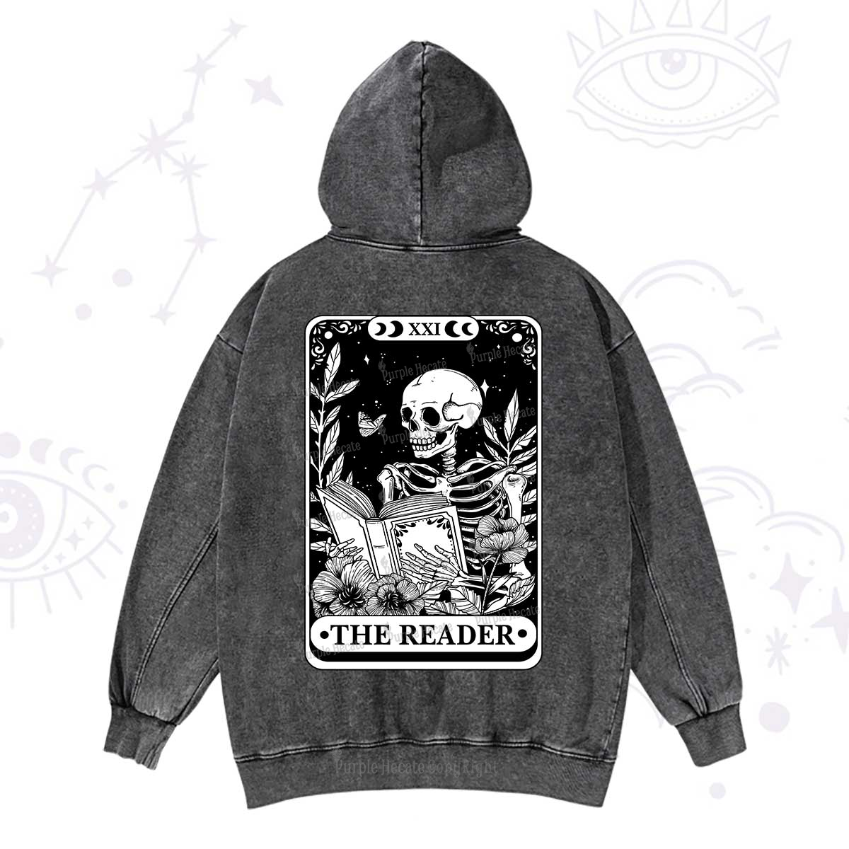 Purplehecate The Reader Tarot Card Washed Hoodie
