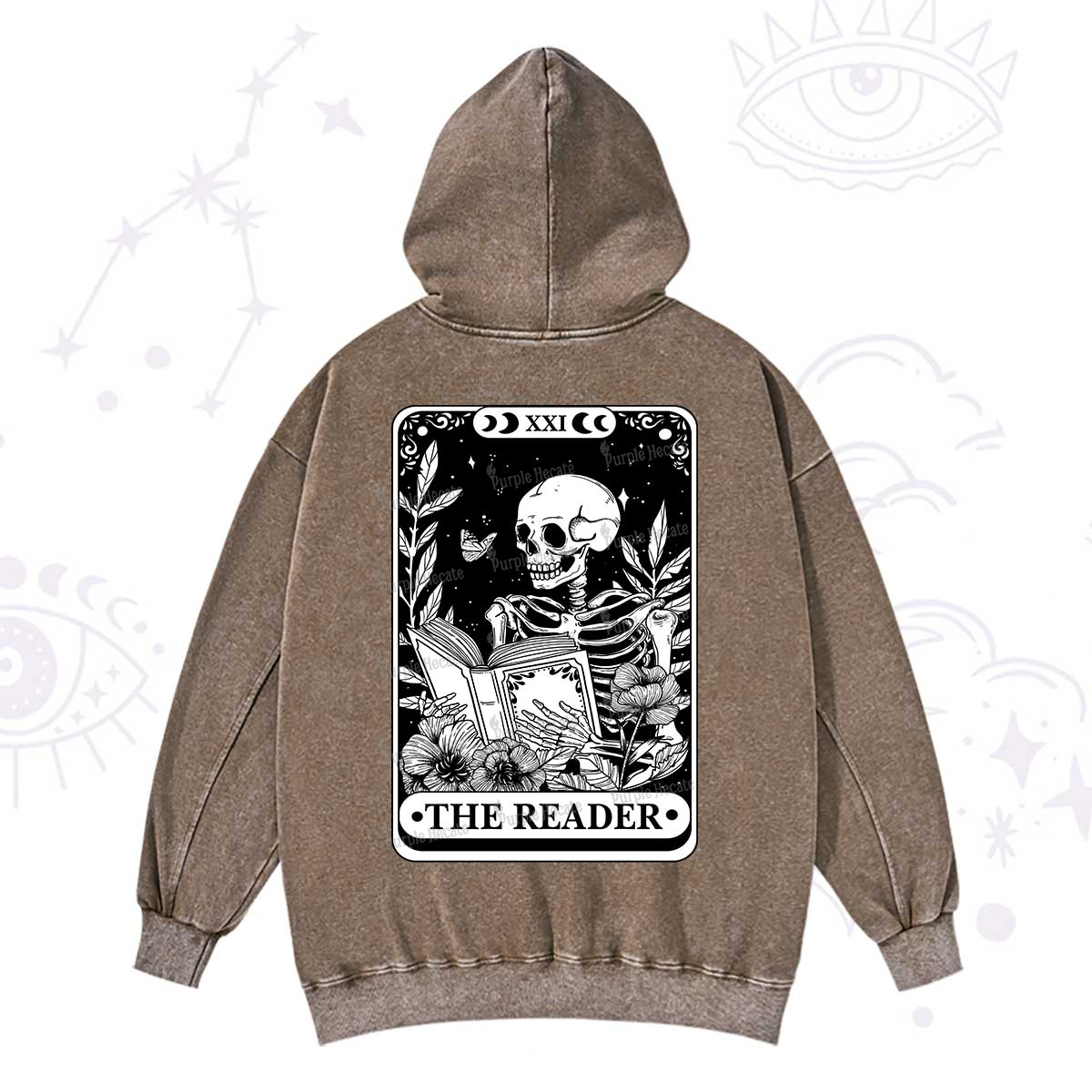 Purplehecate The Reader Tarot Card Washed Hoodie