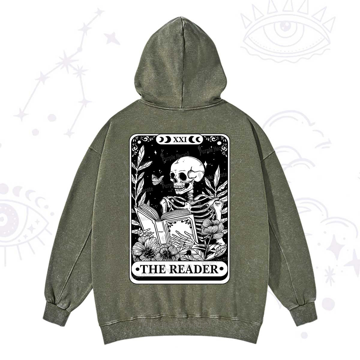 Purplehecate The Reader Tarot Card Washed Hoodie