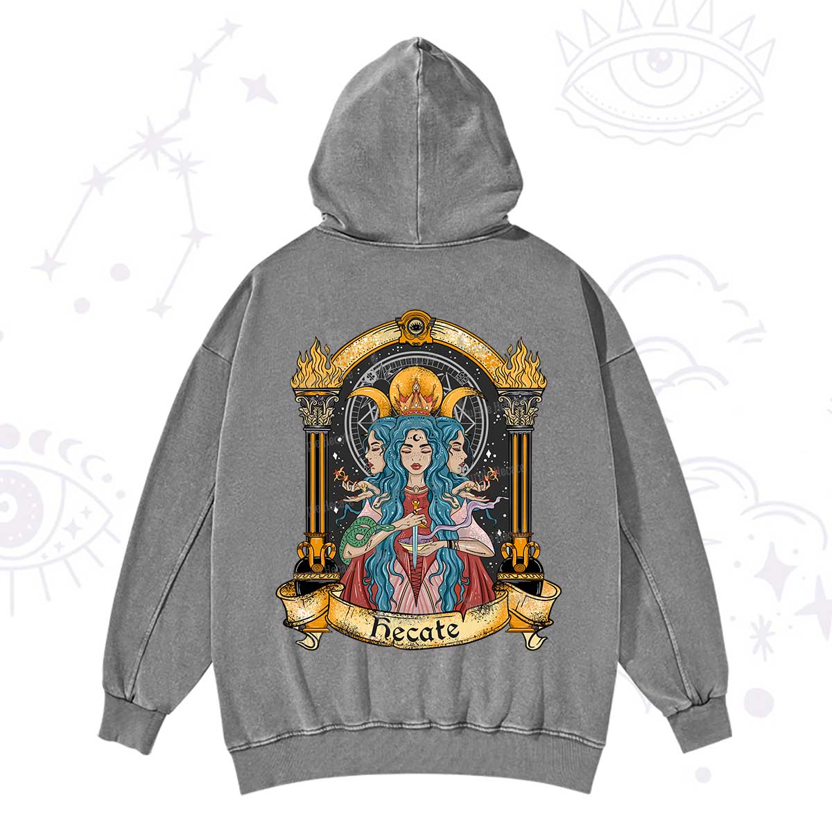 Purplehecate Triple Moon Goddess Hecate Washed Hoodie
