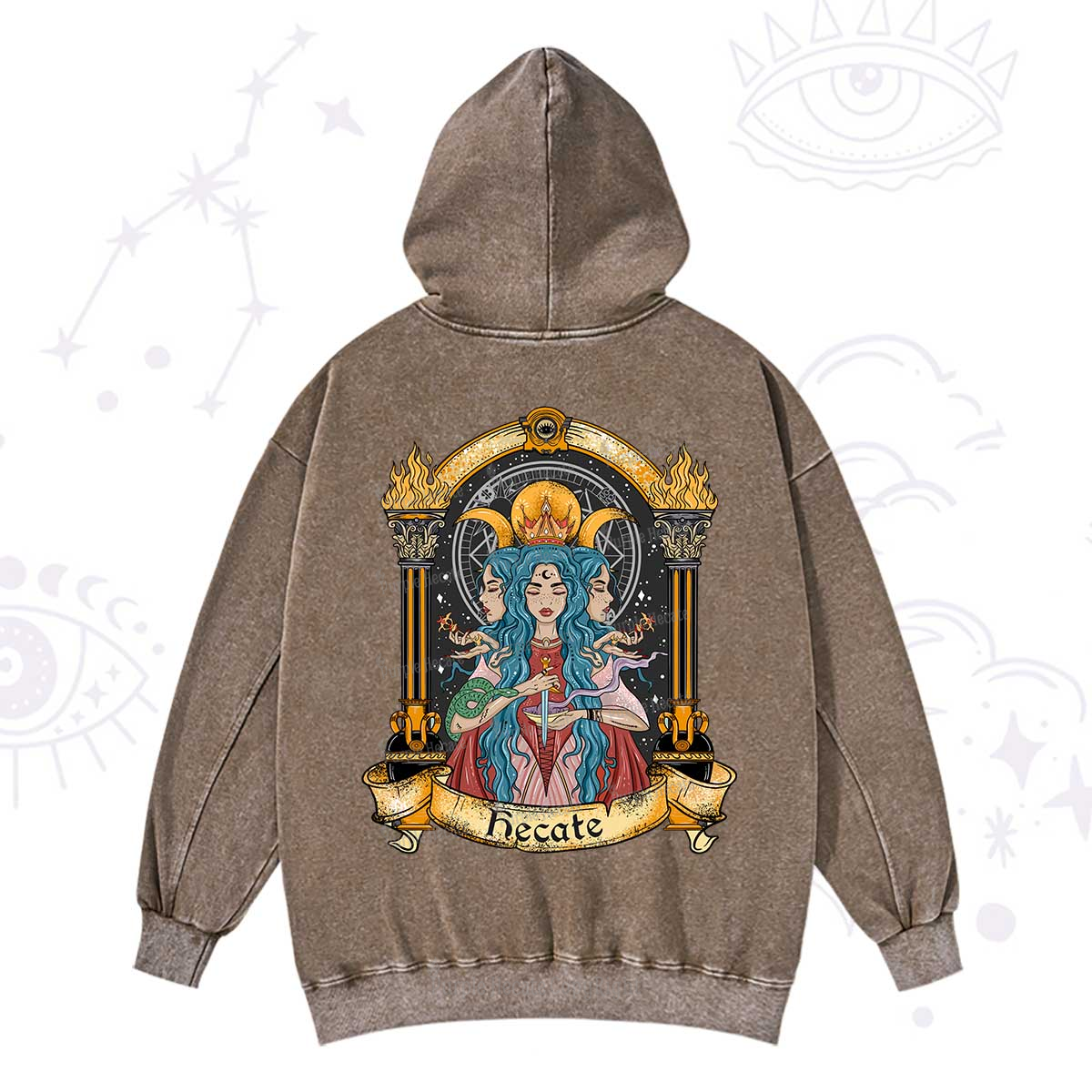 Purplehecate Triple Moon Goddess Hecate Washed Hoodie