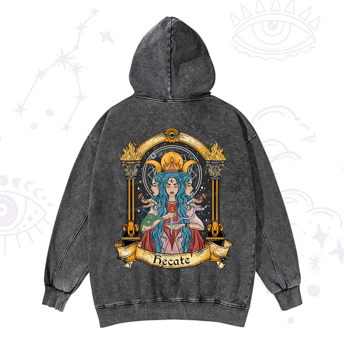 Purplehecate Triple Moon Goddess Hecate Washed Hoodie
