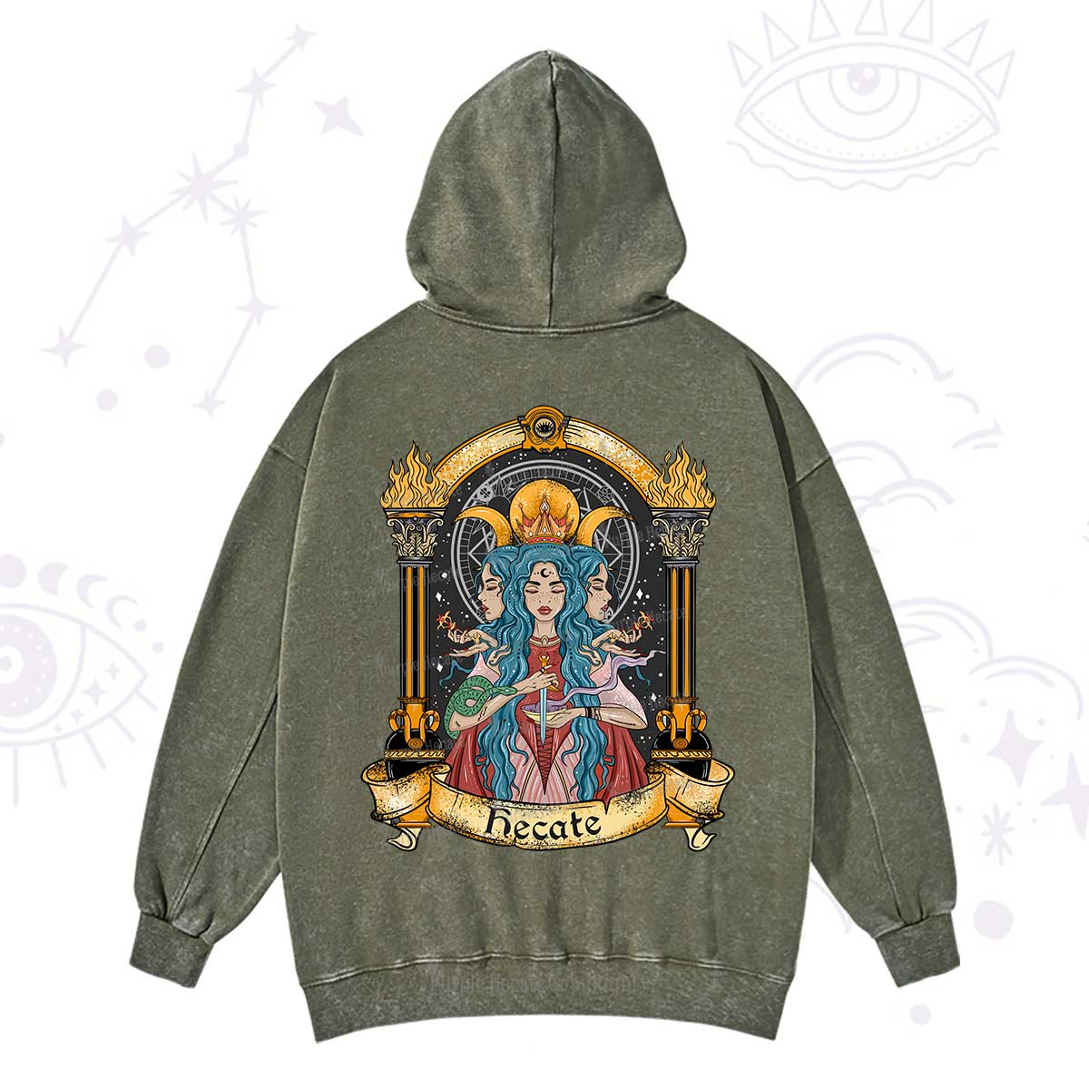 Purplehecate Triple Moon Goddess Hecate Washed Hoodie