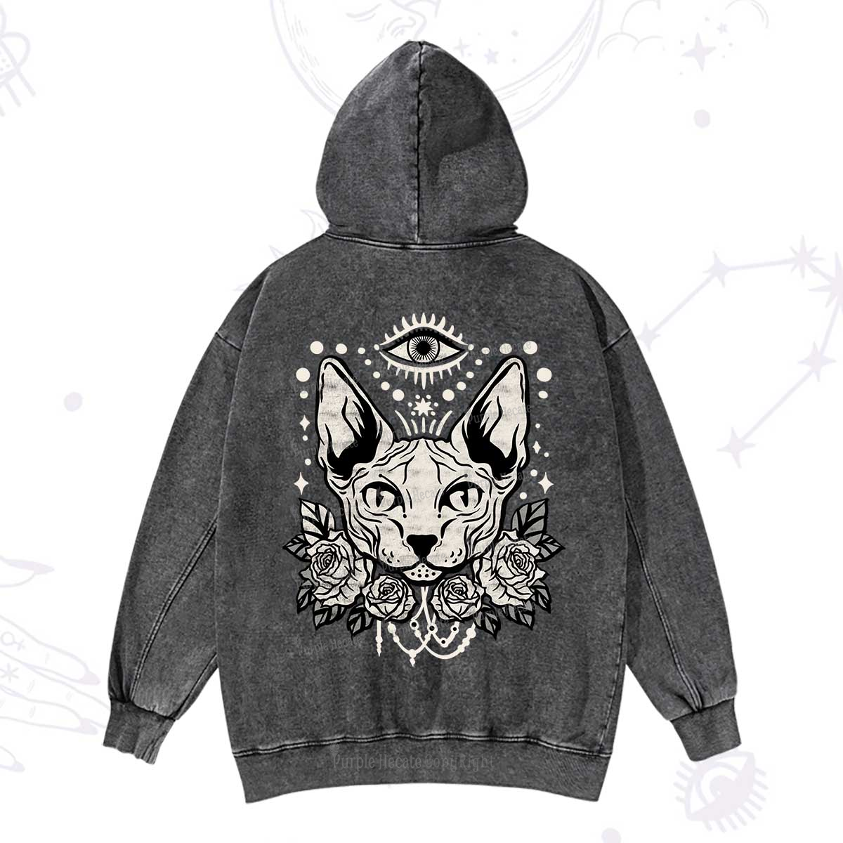 Purplehecate Mystical Cat Washed Hoodie