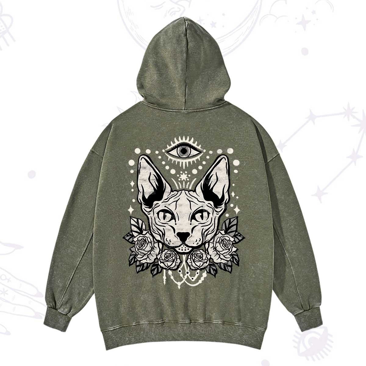 Purplehecate Mystical Cat Washed Hoodie
