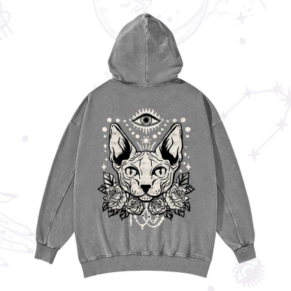 Purplehecate Mystical Cat Washed Hoodie