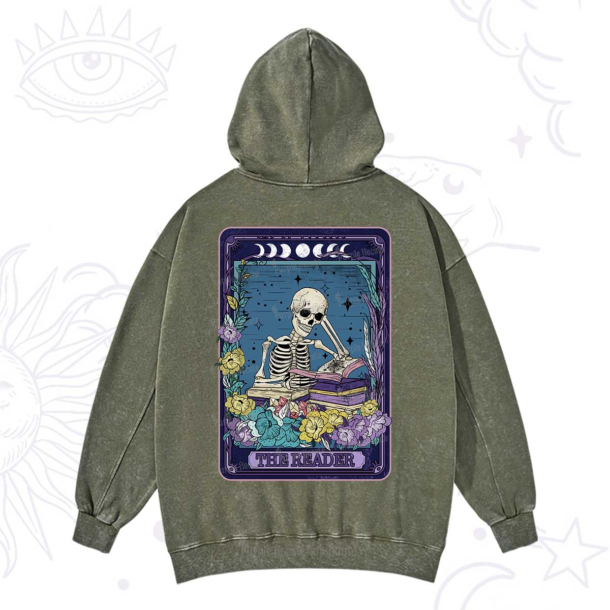 Purplehecate The Reader Tarot Card Washed Hoodie