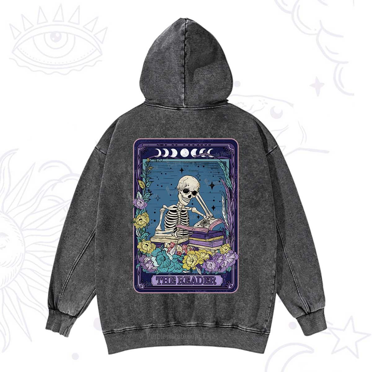 Purplehecate The Reader Tarot Card Washed Hoodie