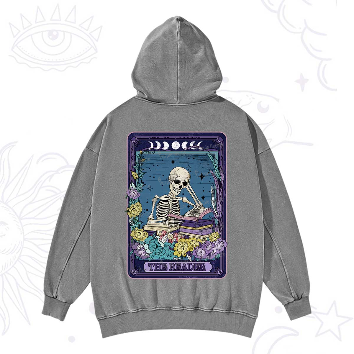 Purplehecate The Reader Tarot Card Washed Hoodie