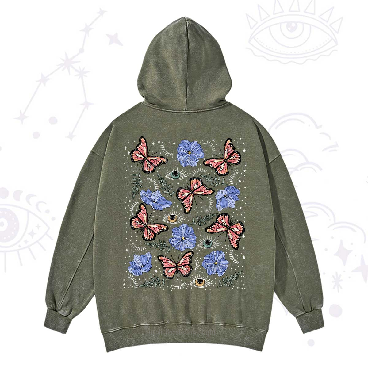 Purplehecate Butterfly Floral Washed Hoodie