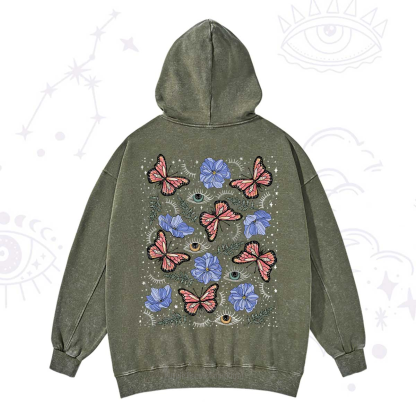 Purplehecate Butterfly Floral Washed Hoodie