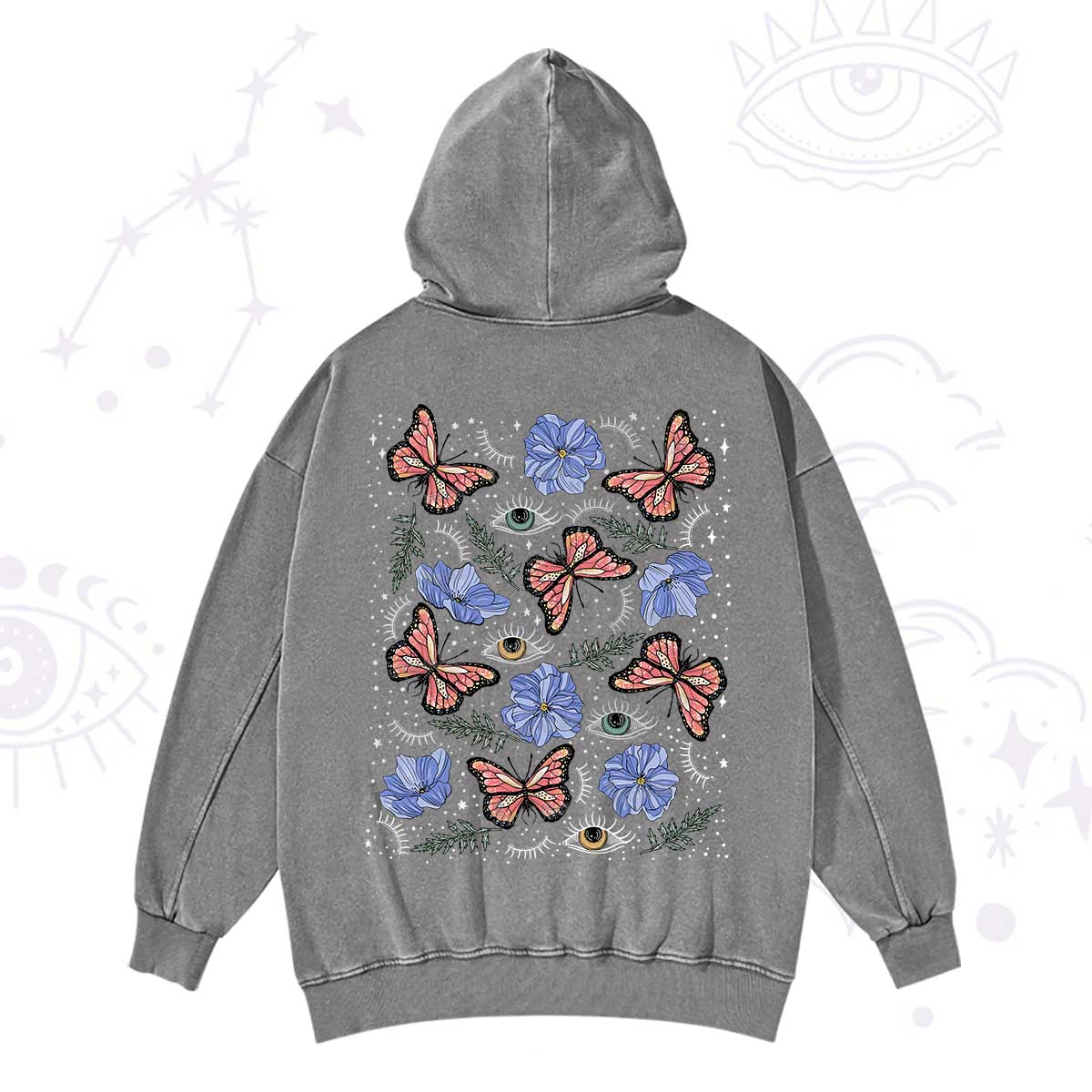 Purplehecate Butterfly Floral Washed Hoodie