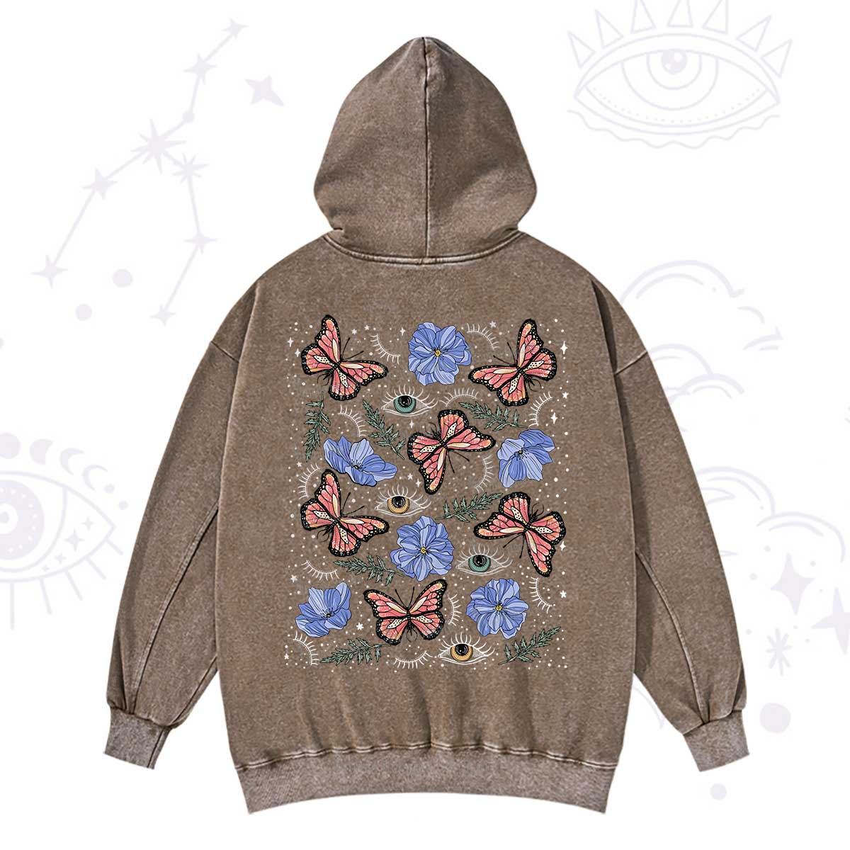 Purplehecate Butterfly Floral Washed Hoodie