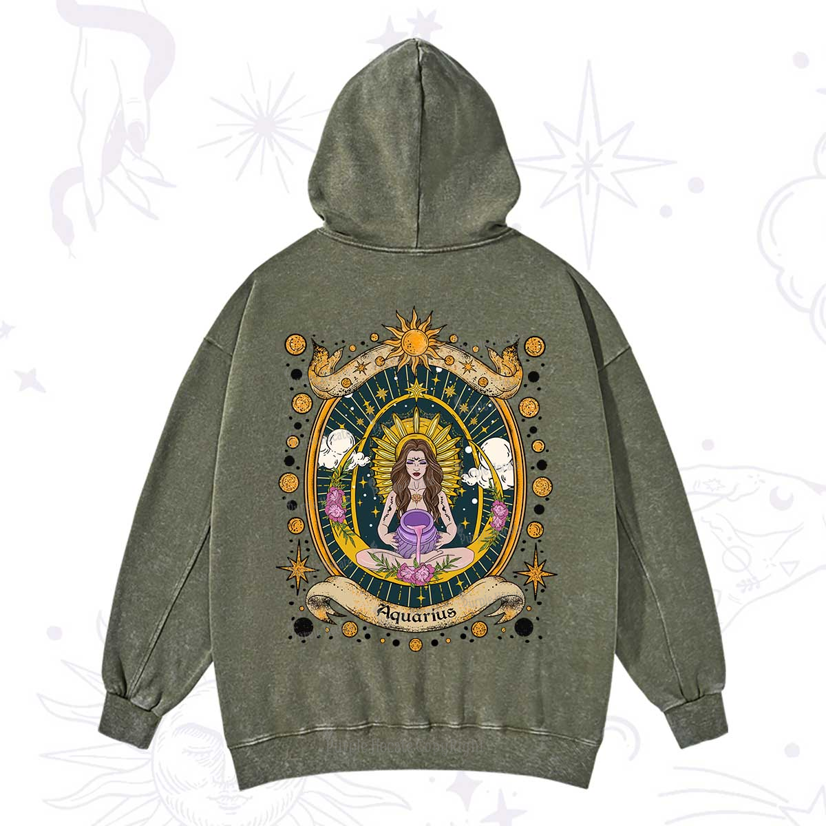 Purplehecate Aquarius Radiance Zodiac Washed Hoodie