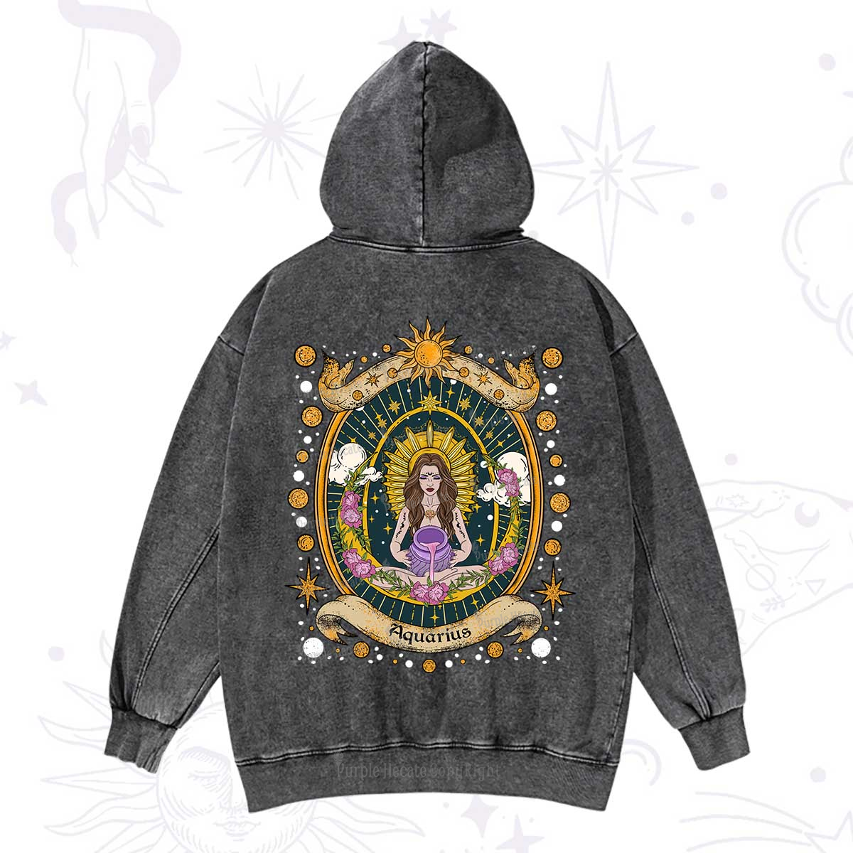Purplehecate Aquarius Radiance Zodiac Washed Hoodie
