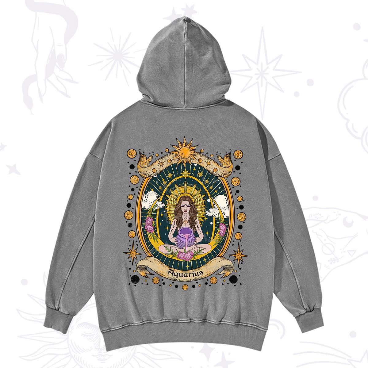 Purplehecate Aquarius Radiance Zodiac Washed Hoodie