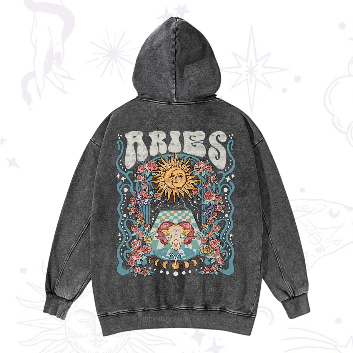 Purplehecate Aries Spirit Zodiac Washed Hoodie