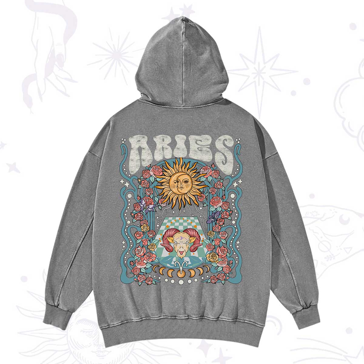 Purplehecate Aries Spirit Zodiac Washed Hoodie