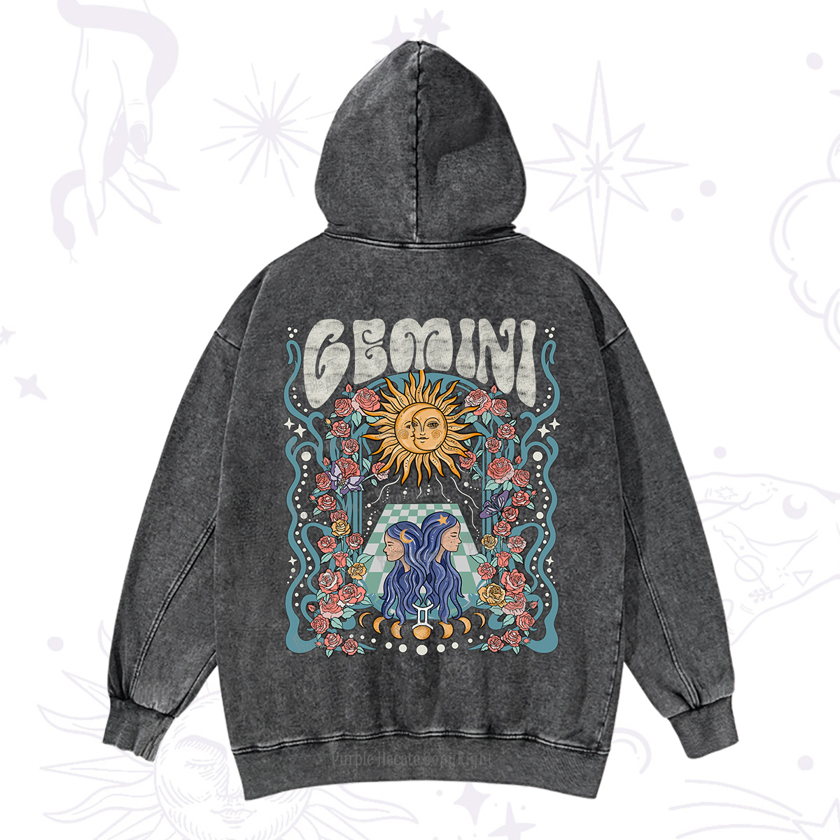Purplehecate Gemini Spirit Zodiac Washed Hoodie
