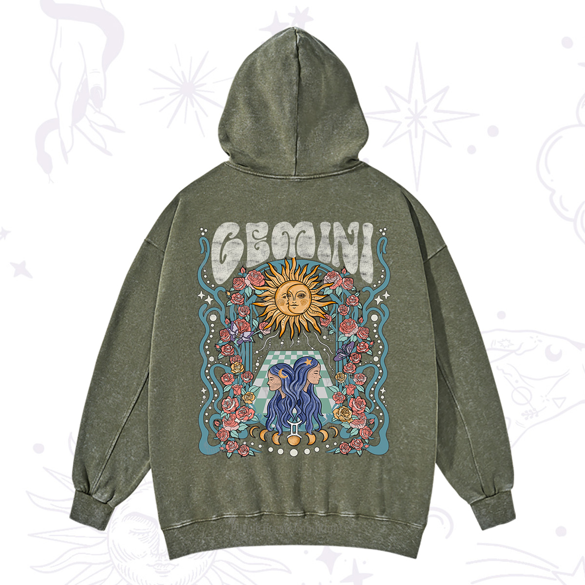 Purplehecate Gemini Spirit Zodiac Washed Hoodie