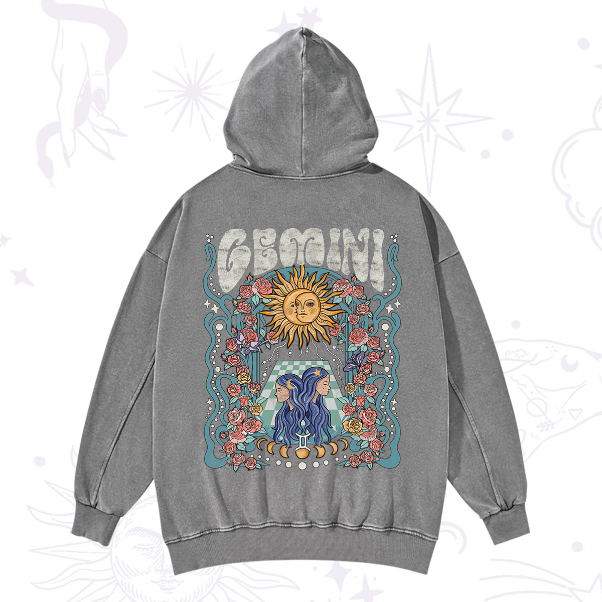 Purplehecate Gemini Spirit Zodiac Washed Hoodie
