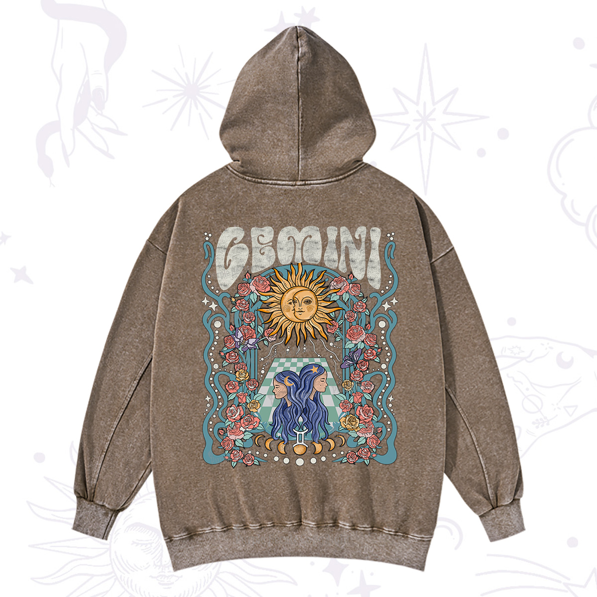 Purplehecate Gemini Spirit Zodiac Washed Hoodie