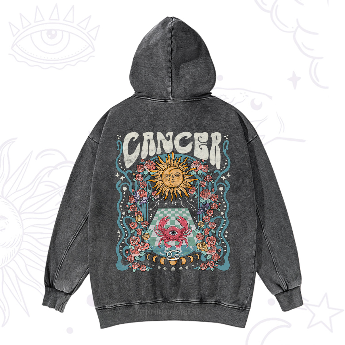 Purplehecate Cancer Spirit Zodiac Washed Hoodie