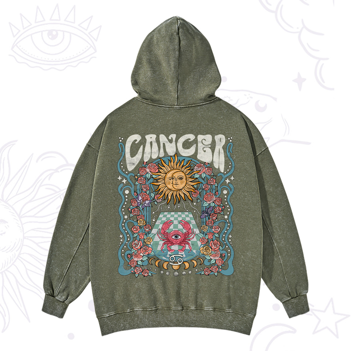 Purplehecate Cancer Spirit Zodiac Washed Hoodie