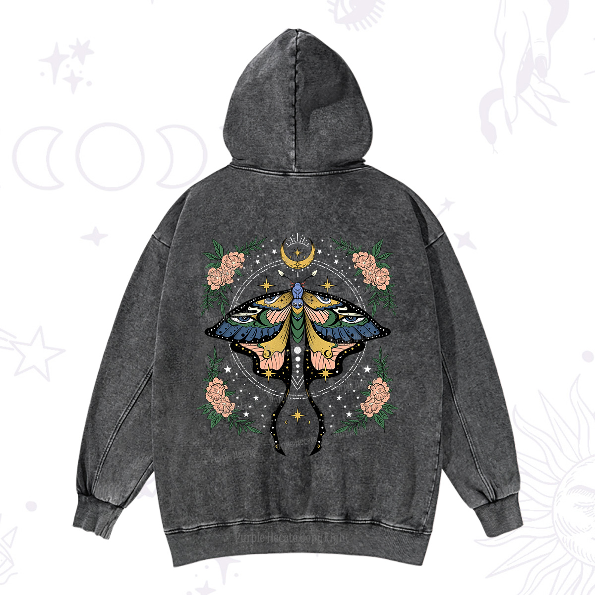 Purplehecate Mystical Moth Washed Hoodie