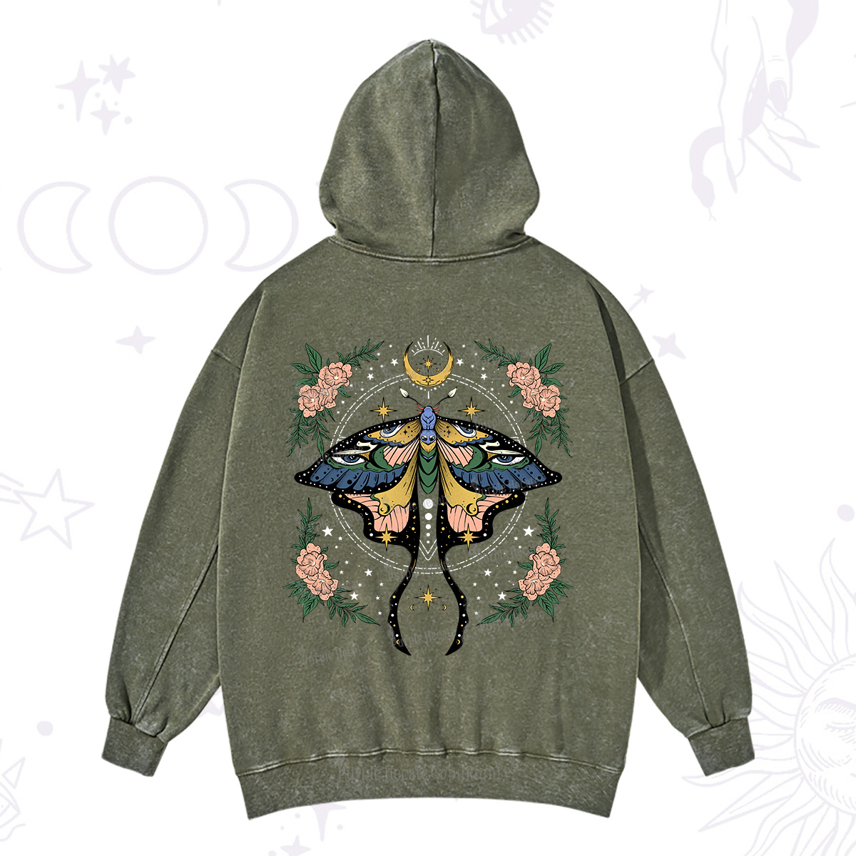 Purplehecate Mystical Moth Washed Hoodie
